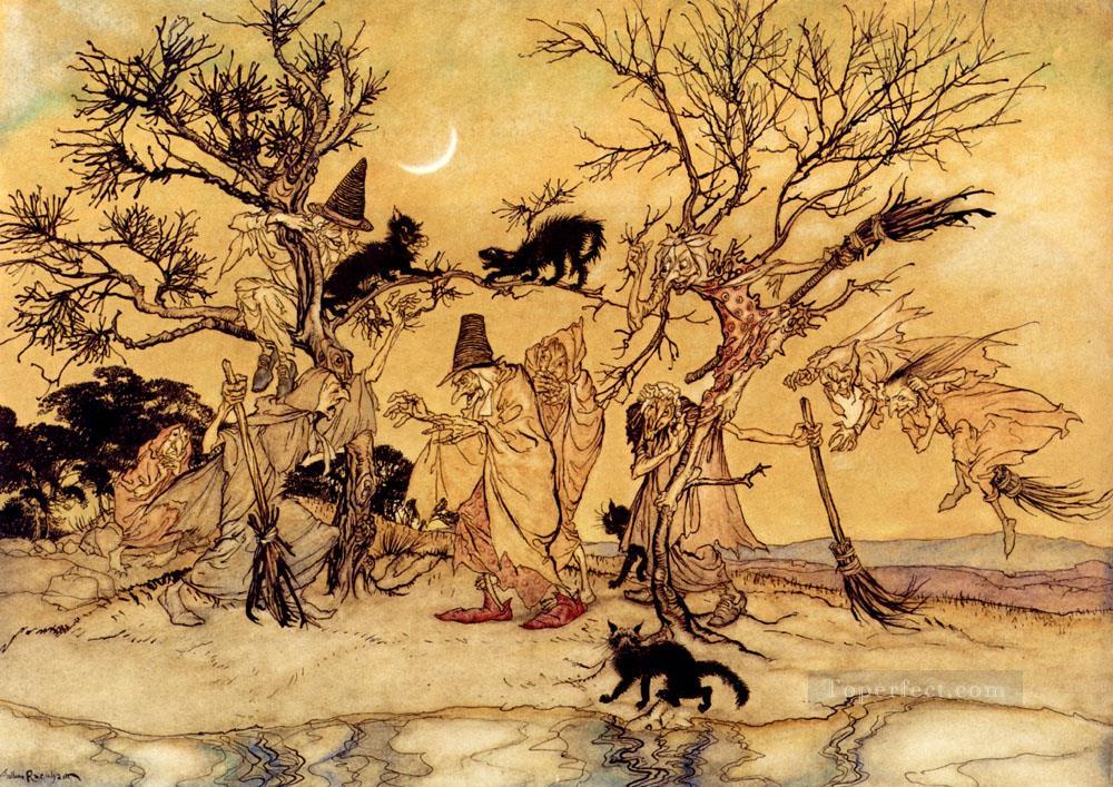 El sábado de las brujas, ilustrador Arthur Rackham Pintura al óleo